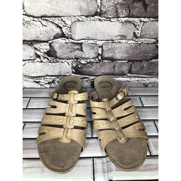 Abeo Tan Rustic Leather Cork Casual Wedge Slides Sandals Women’s Sz 9N US/40EU - Picture 1 of 16